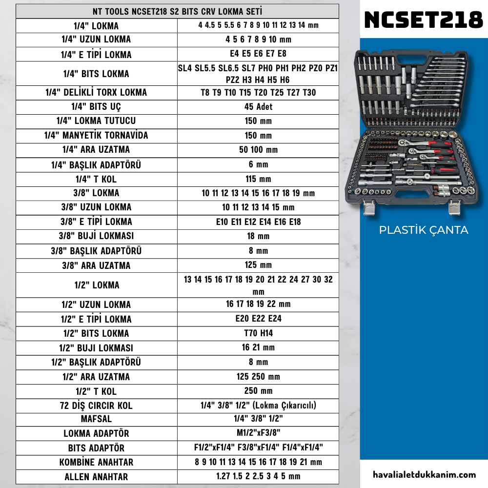 NT Tools NCSET218 S2 Bits CrV Lokma Seti 1/4
