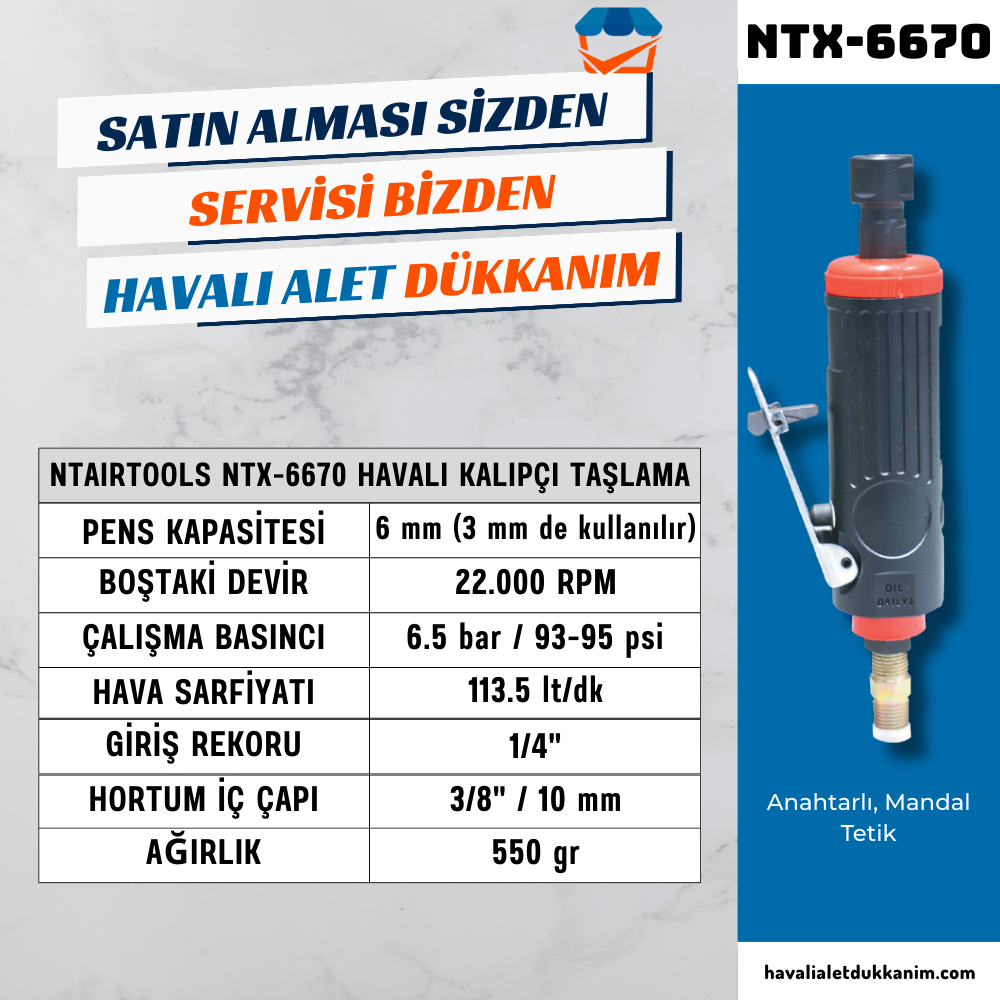 NTAirTools NTX-6670K Havalı Kalıpçı Taşlama Seti 6 mm