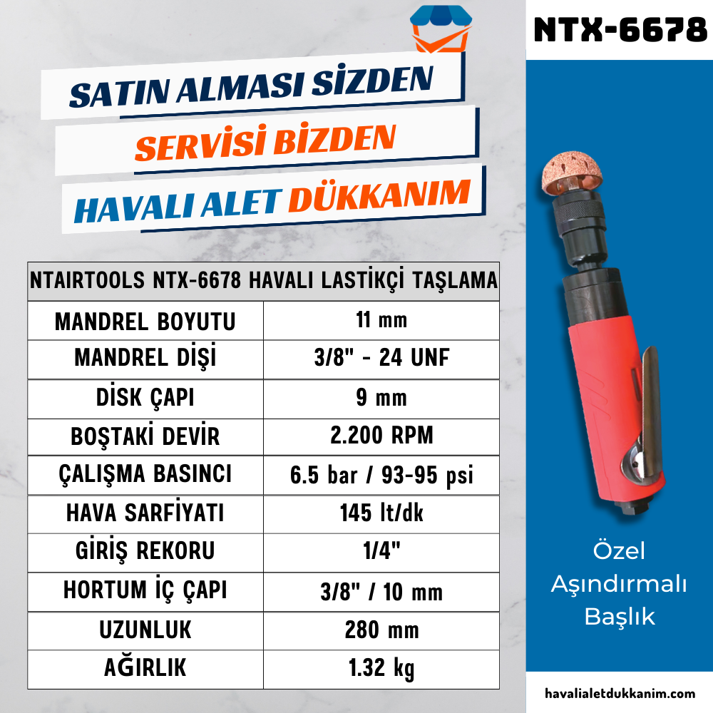 NTAirTools NTX-6678 Havalı Özel Lastikçi Taşlama 10 mm