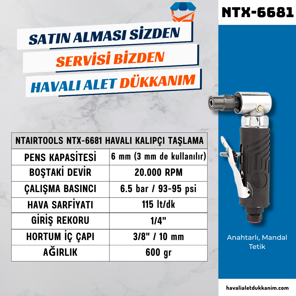 NTAirTools NTX-6681 Havalı Kalıpçı Taşlama 6 mm 90° 