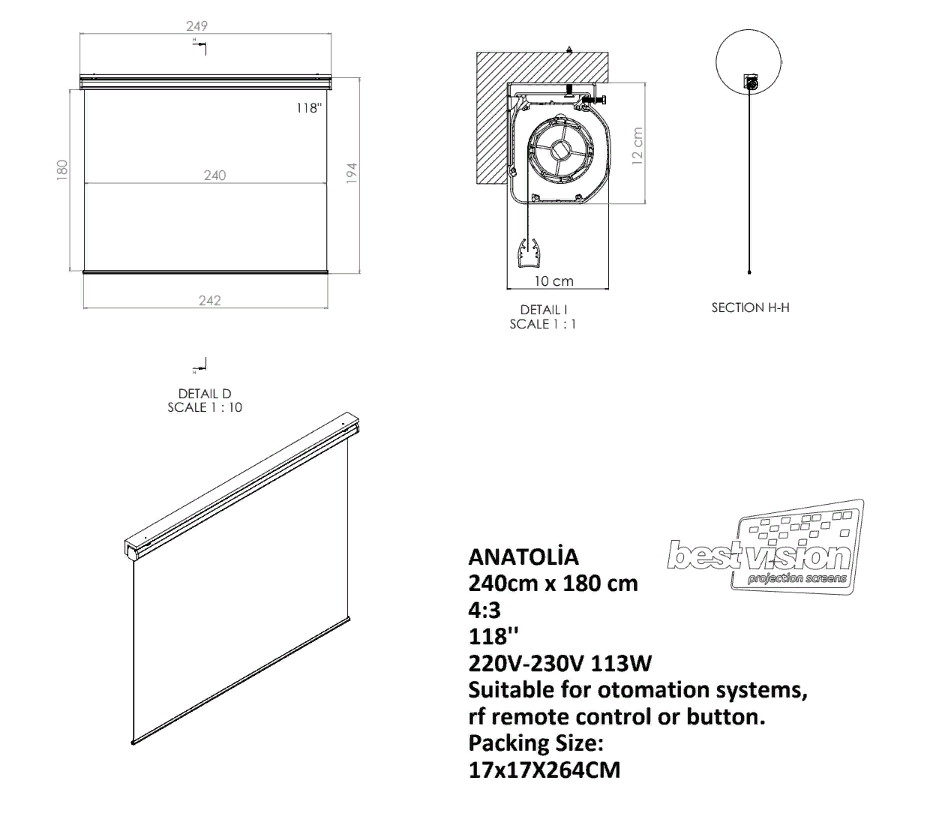 BestVision 244x184 Motorlu Projeksiyon Perdesi