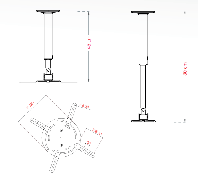 PROSCREEN ULTIMATE TC-2 PROFESYONEL 45kg TAŞIMA 45-80cm PROJEKSİYON ASKI APARATI
