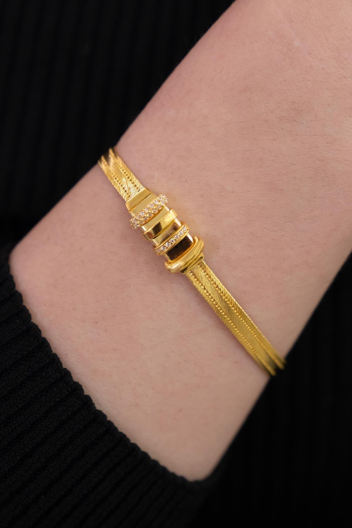 Lal 14 Ayar 3 Sıra Toka Detaylı Altın Bilezik Sarı