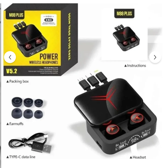 BYRTECH Earbuds Tws M88 Plus Powerbank Kutulu Dijital Göstergeli Bluetooth Kulaklık