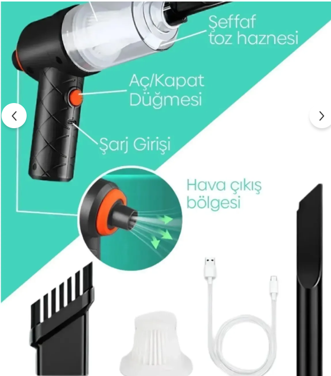Gold Orion Hem  Tozları Üfleyen Hem Tozları Çeken Araba, Pc klavye vb İçin Şarjlı Süpürge