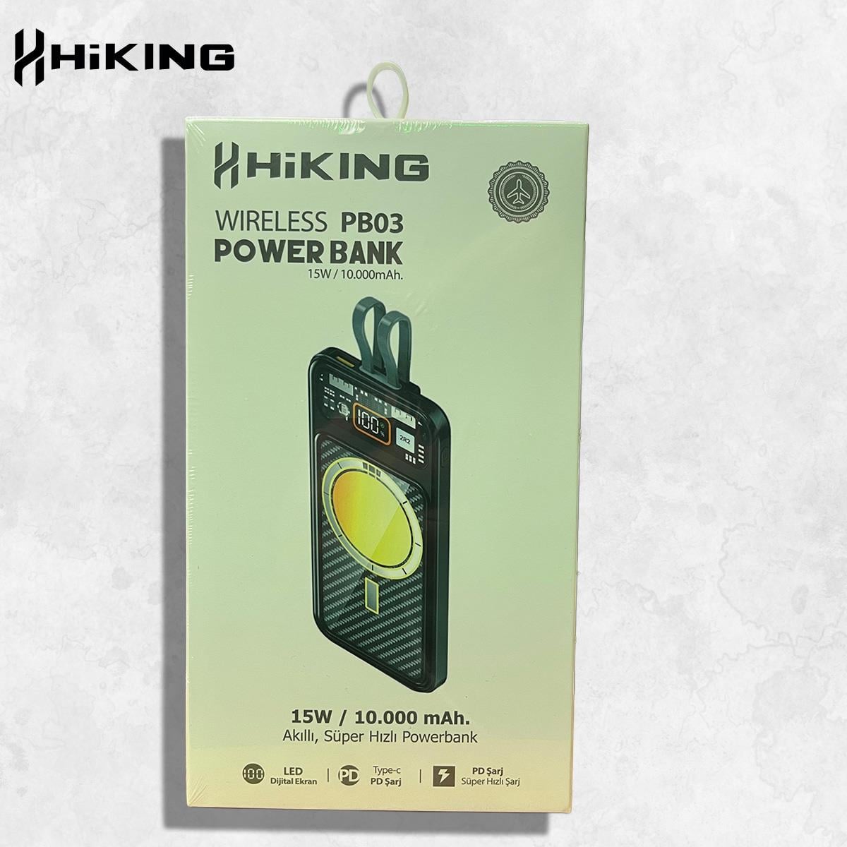 HiKing PB03 15W Kablosuz Şarj Destekli Powerbank 10000mAh | LED Ekranlı, Type-C, Süper Hızlı Şarj