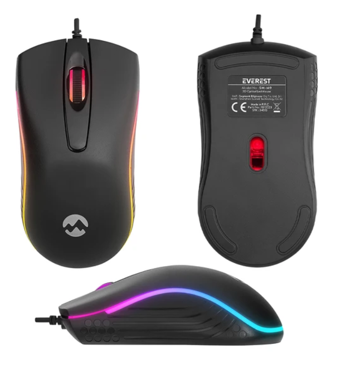 Kaufhier Everest Sm-M9 1000 Dpı USB Rgb Rainbow Ledli Siyah 3D Optik LED Mouse (4607)