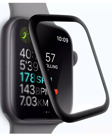 Microsonic Apple Watch Series 6 44mm Tam Kaplayan Temperli Cam Full Ekran Koruyucu Siyah