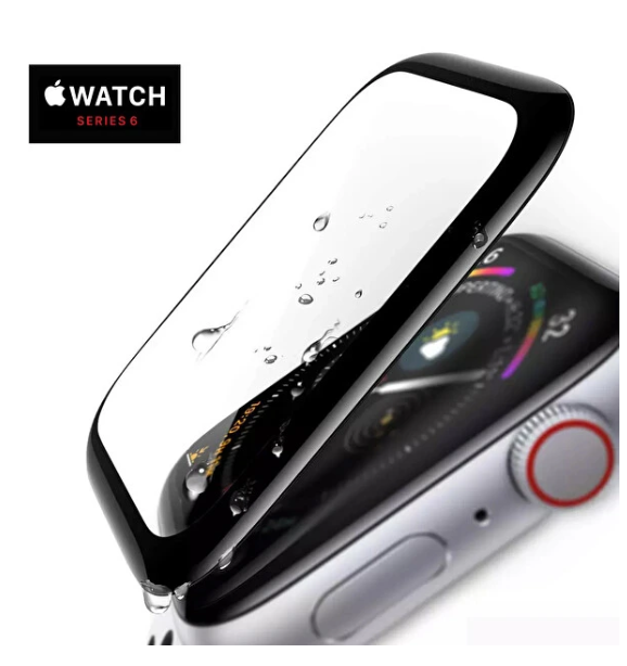 Microsonic Apple Watch Series 6 44mm Tam Kaplayan Temperli Cam Full Ekran Koruyucu Siyah
