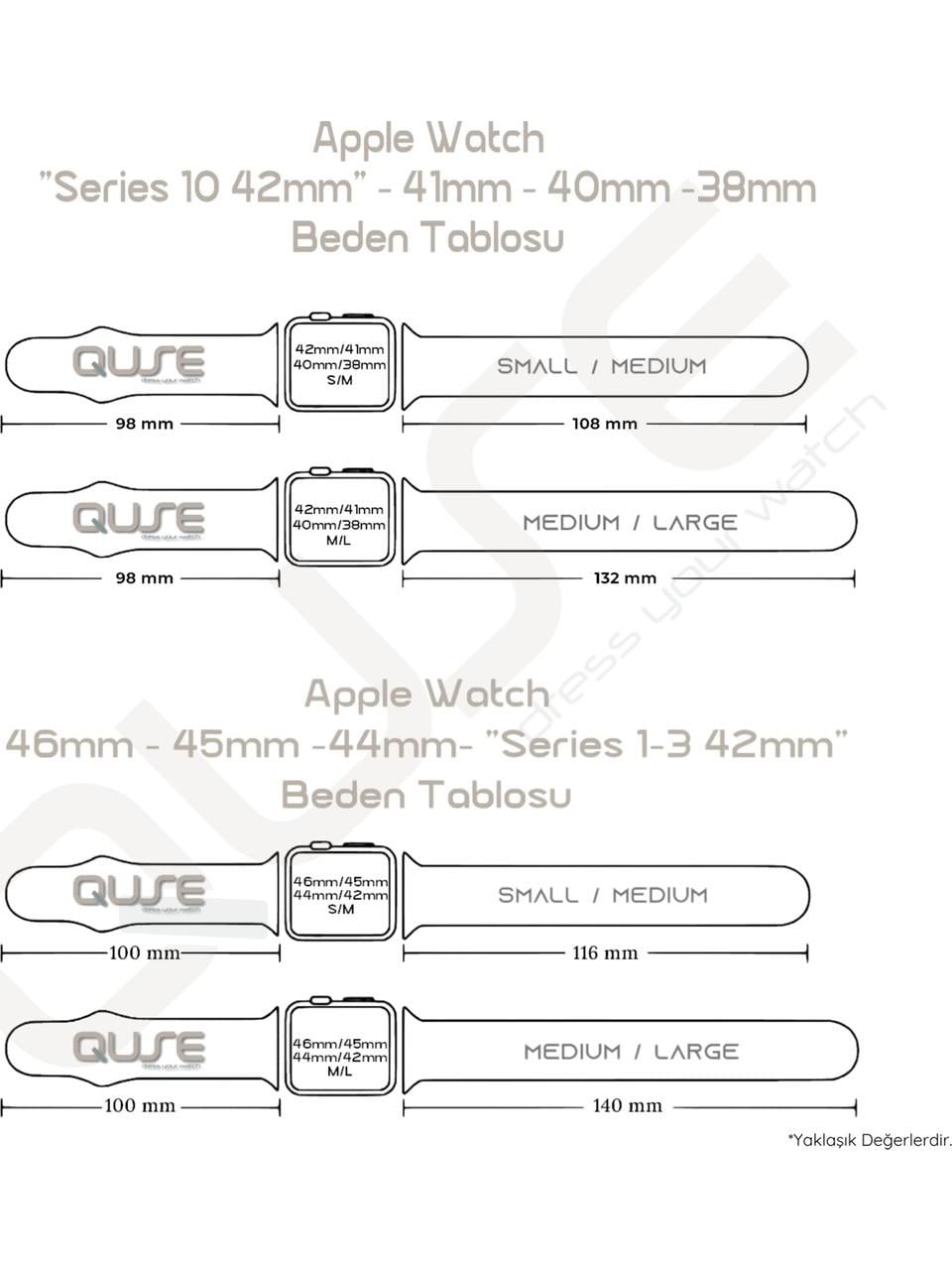 Quse Apple Watch Series SE/10/9/8/7/6/5/4/3 46mm-45mm-44mm-42mm Uyumlu S/M Spor Silikon Kordon Yıldız Işığı