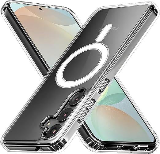 Rongep Samsung Galaxy S24 FE için Şeffaf Kılıf Magsafe Aksesuarları ile Uyumlu Arkası Sert PC Köşeleri TPU Darbe Emici Silikon Sararmaya Dayanıklı Kalın Koruyucu Güçlü Manyetikli Hybrid Kılıf