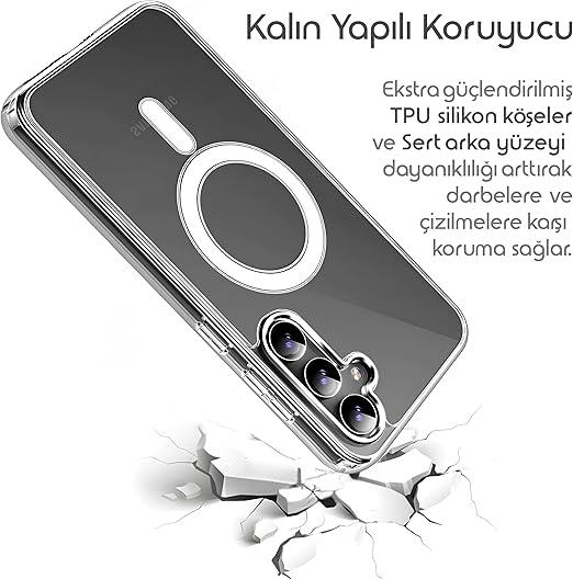 Rongep Samsung Galaxy S24 FE için Şeffaf Kılıf Magsafe Aksesuarları ile Uyumlu Arkası Sert PC Köşeleri TPU Darbe Emici Silikon Sararmaya Dayanıklı Kalın Koruyucu Güçlü Manyetikli Hybrid Kılıf