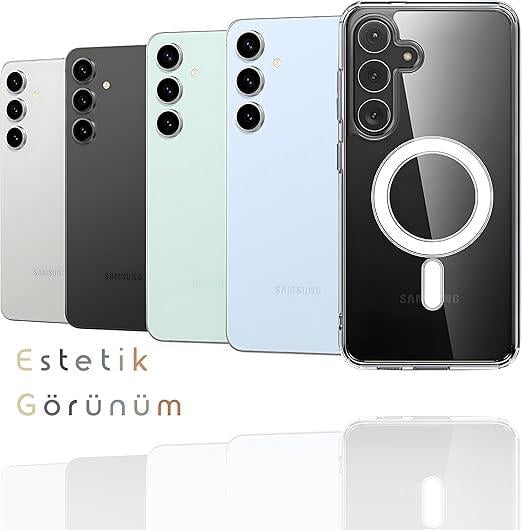 Rongep Samsung Galaxy S24 FE için Şeffaf Kılıf Magsafe Aksesuarları ile Uyumlu Arkası Sert PC Köşeleri TPU Darbe Emici Silikon Sararmaya Dayanıklı Kalın Koruyucu Güçlü Manyetikli Hybrid Kılıf