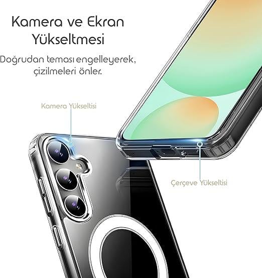 Rongep Samsung Galaxy S24 FE için Şeffaf Kılıf Magsafe Aksesuarları ile Uyumlu Arkası Sert PC Köşeleri TPU Darbe Emici Silikon Sararmaya Dayanıklı Kalın Koruyucu Güçlü Manyetikli Hybrid Kılıf