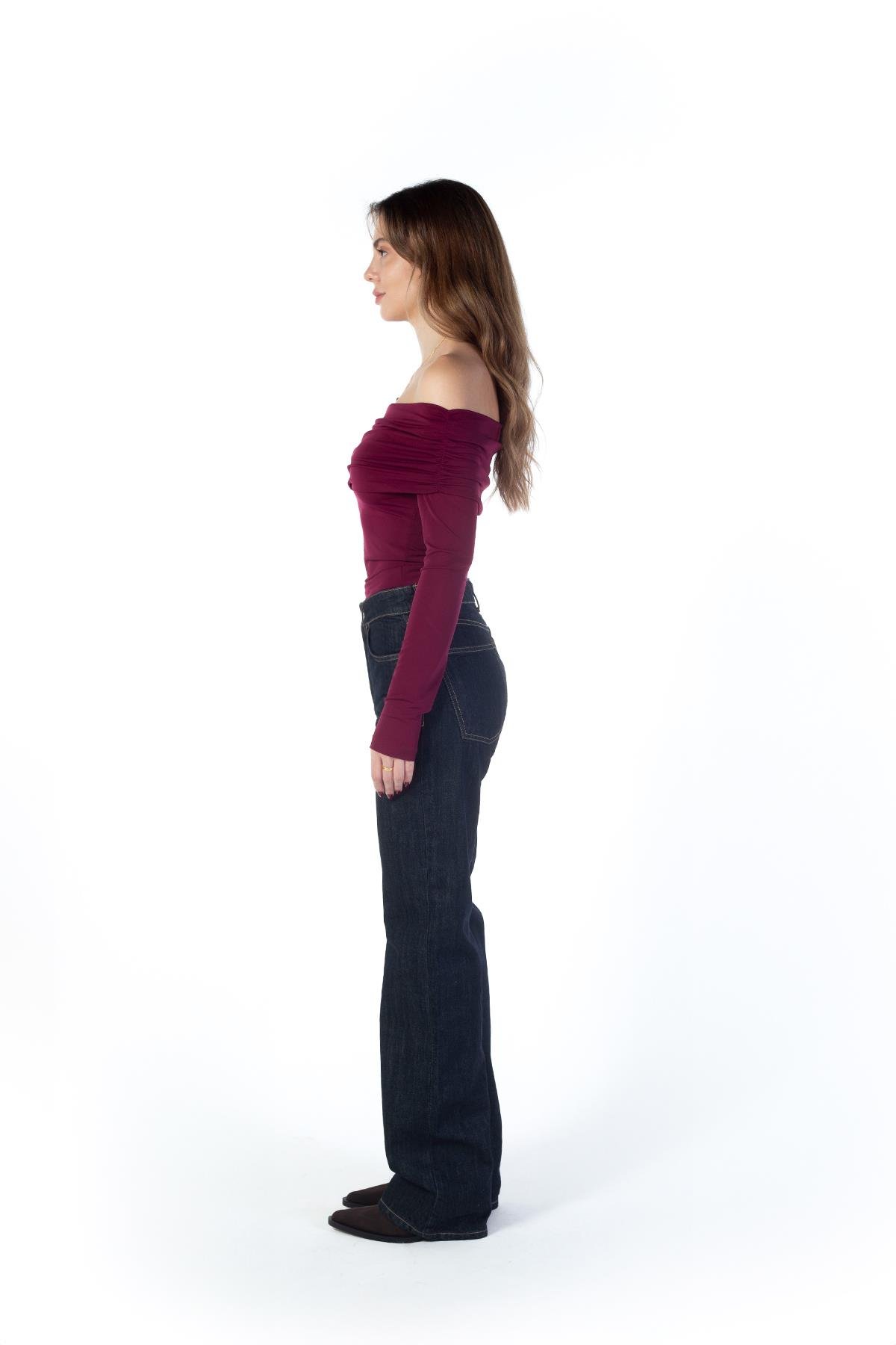 BORDO AMY AÇIK OMUZLU BODY