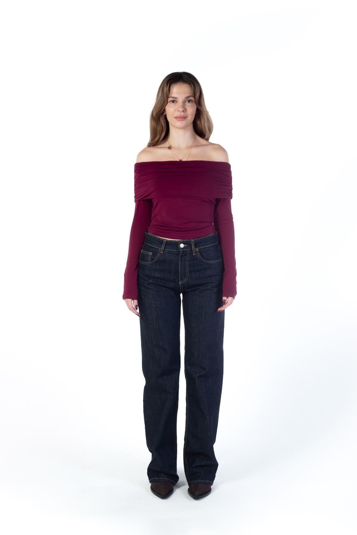 BORDO AMY AÇIK OMUZLU BODY