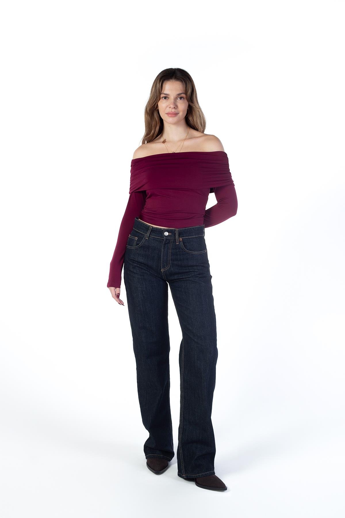 BORDO AMY AÇIK OMUZLU BODY