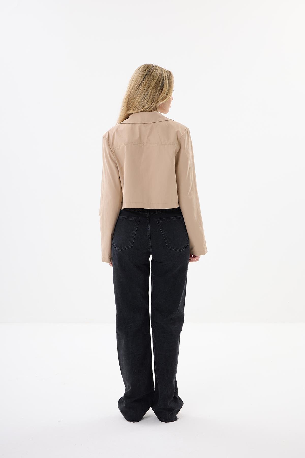 Cepli Crop Ceket - Kum