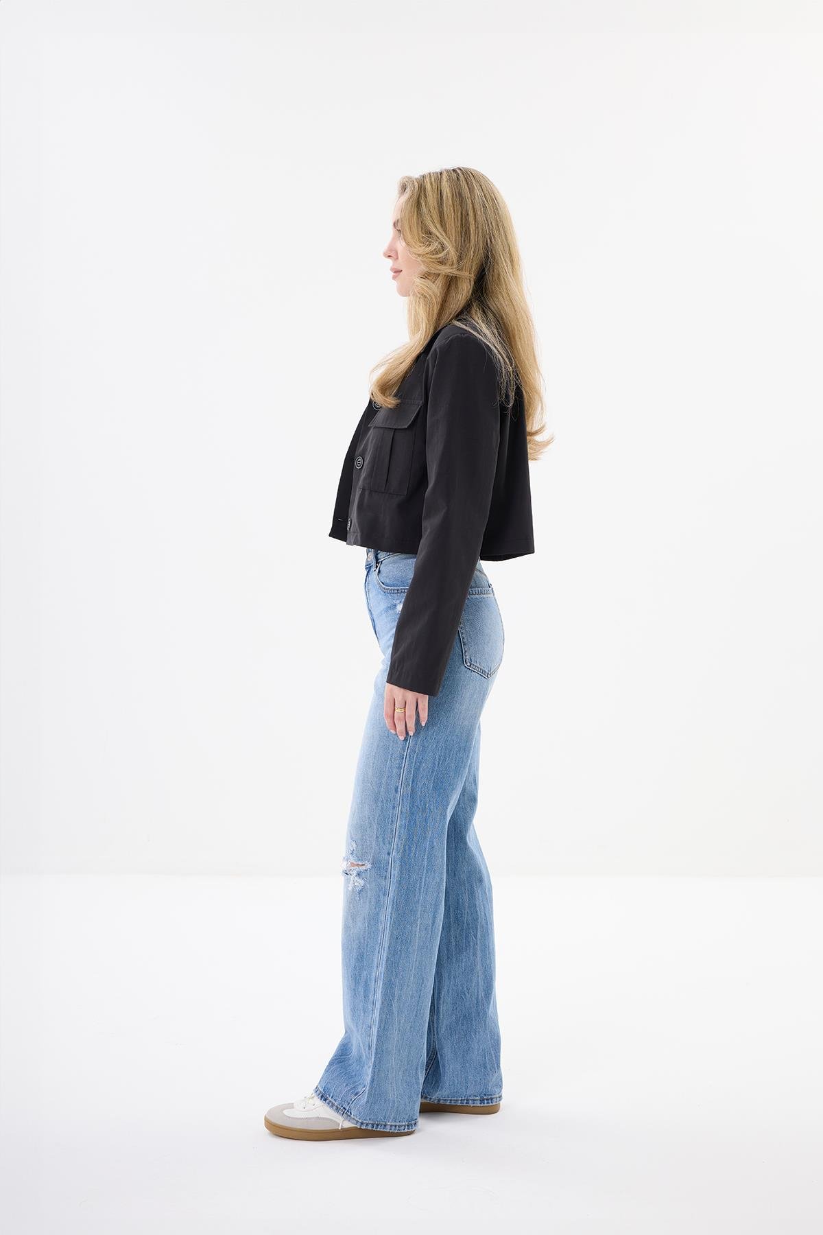 Cepli Crop Ceket - Siyah