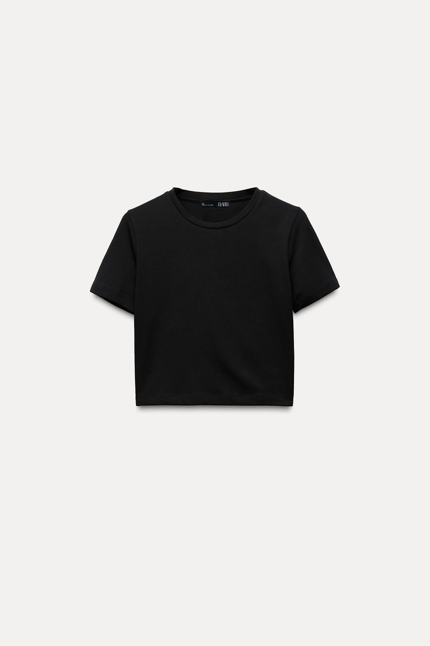 PAMUKLU CROP TSHIRT SİYAH