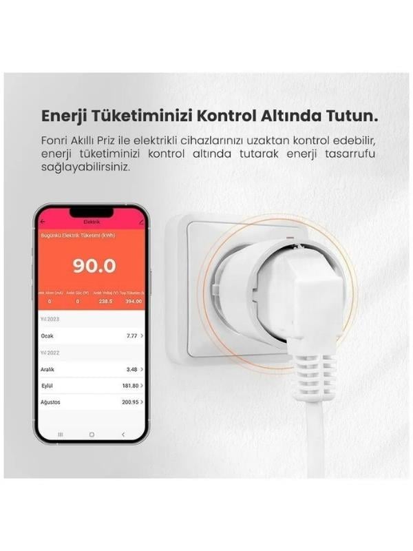  Akıllı Priz (16 AMPER), Uzaktan Kontrol, Wifi, Anlık Enerji Tüketim Takip, Zamanlayıcı, Tuya,Smart life