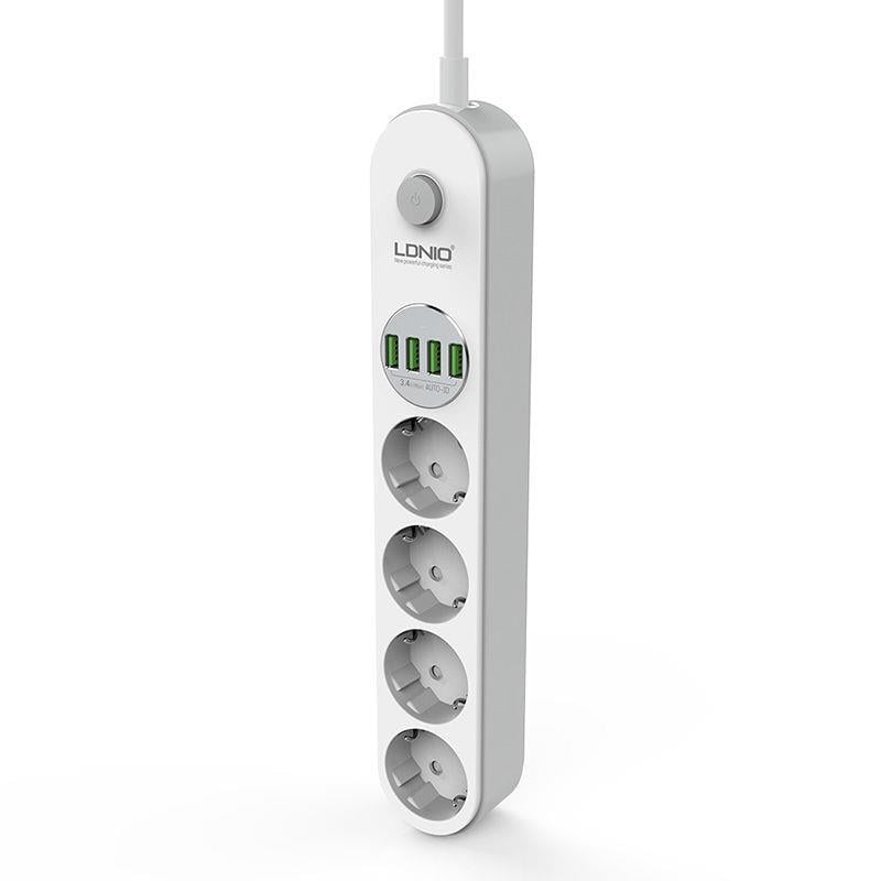LDNİO SE4432 Anahtarlı 4 USB'li 4'lü Priz 2 Metre Akım Korumalı Priz