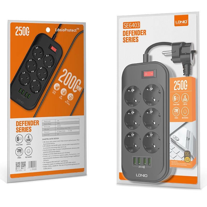 Ldnio SE6403 Anahtarlı 4 USB'li 6'lı Akım Korumalı Priz