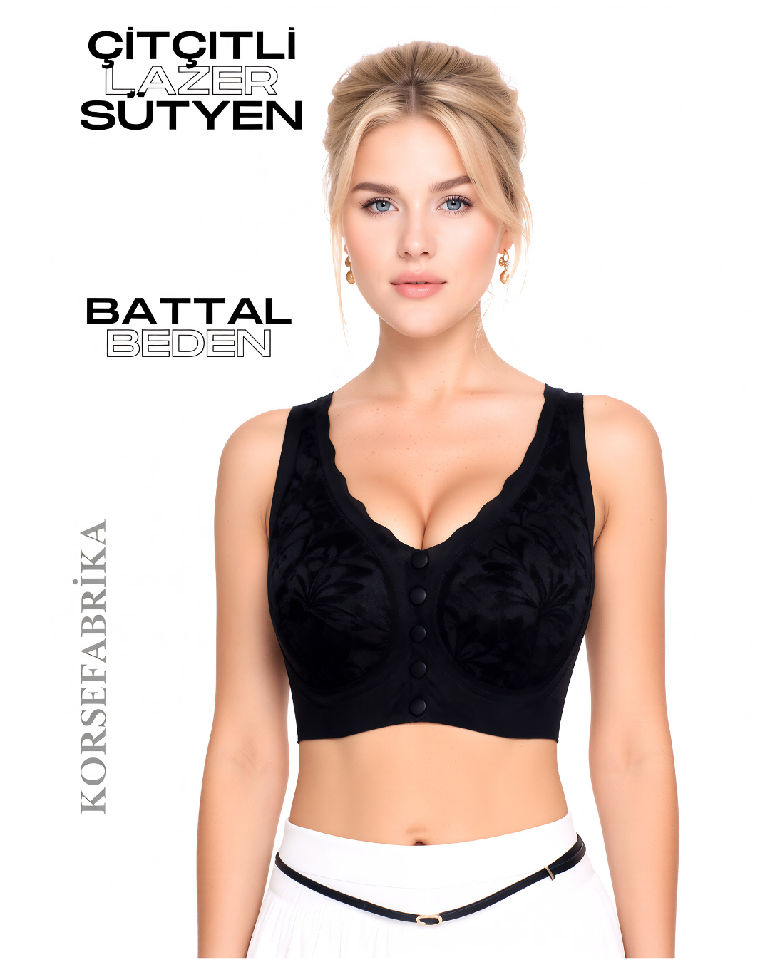 Battal Beden Lazer Balensiz Çıtçıtlı İnce Çıkarılabilir Pedli Sütyen