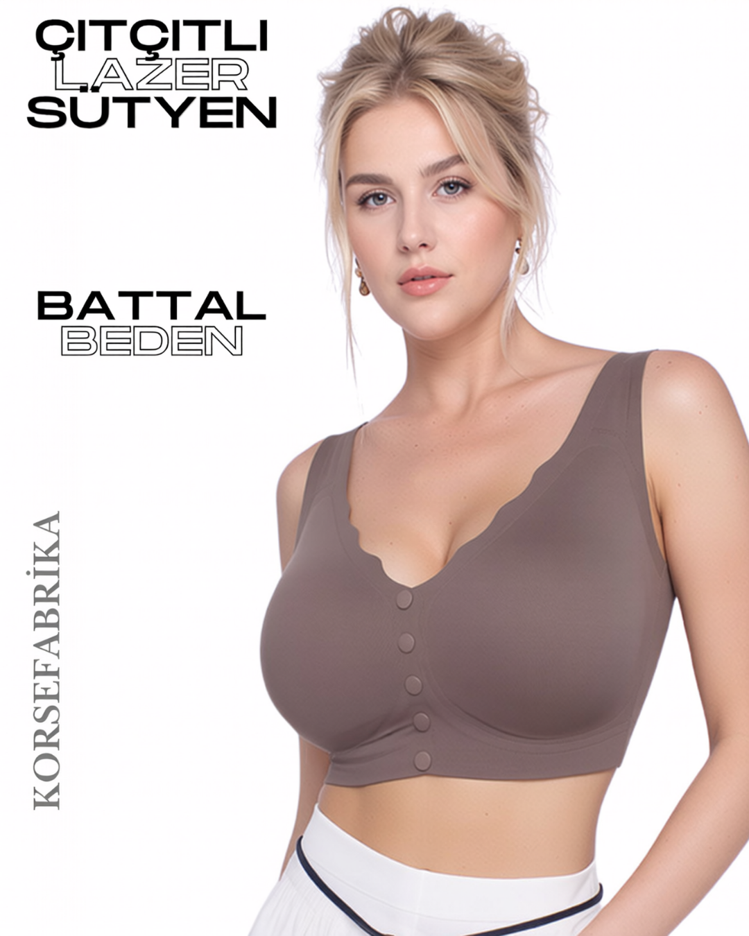 Battal Beden Lazer Balensiz Çıtçıtlı İnce Çıkarılabilir Pedli Sütyen