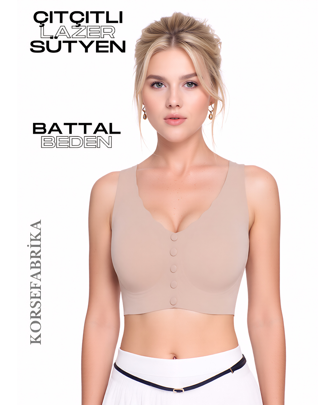 Battal Beden Lazer Balensiz Çıtçıtlı İnce Çıkarılabilir Pedli Sütyen