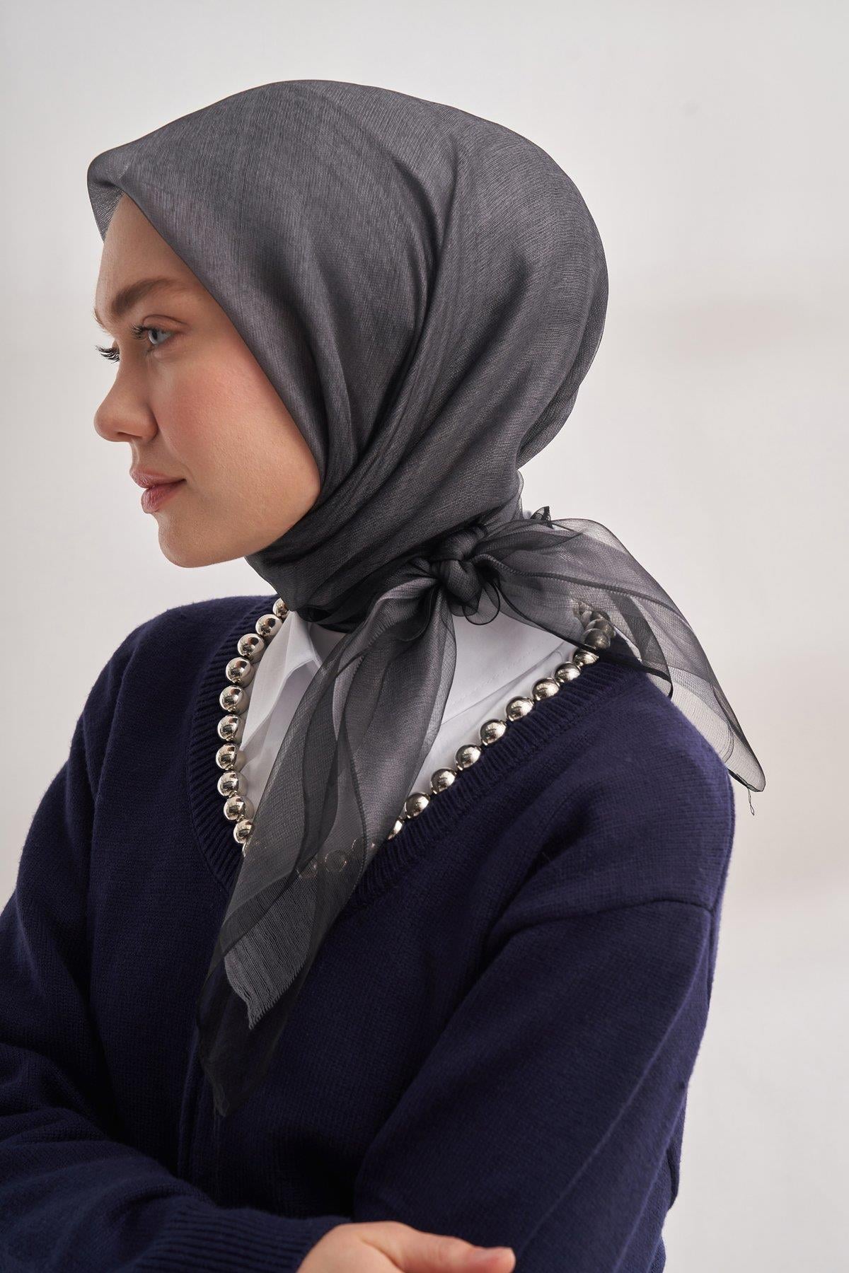 Armanda Tül Abiye Eşarp Siyah Füme Rengi