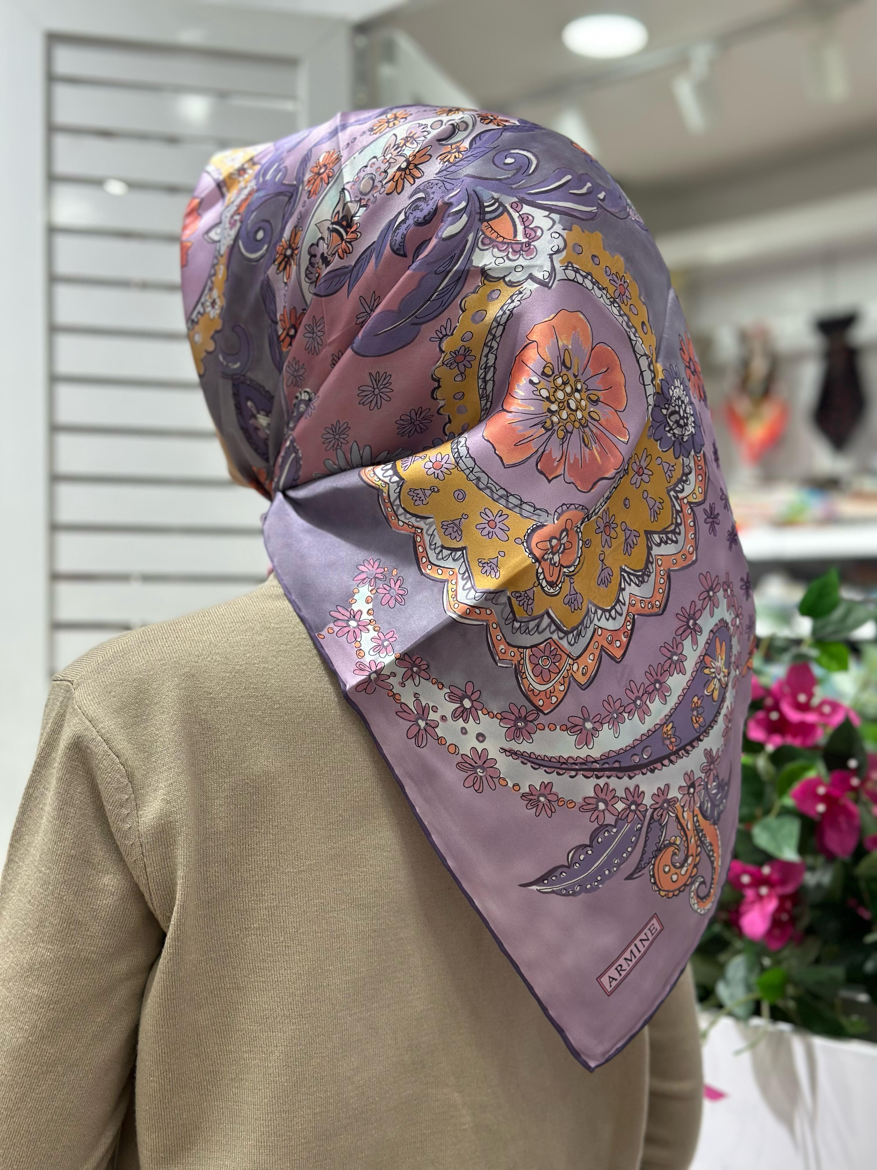 Armine İpek Eşarp Lila Rengi