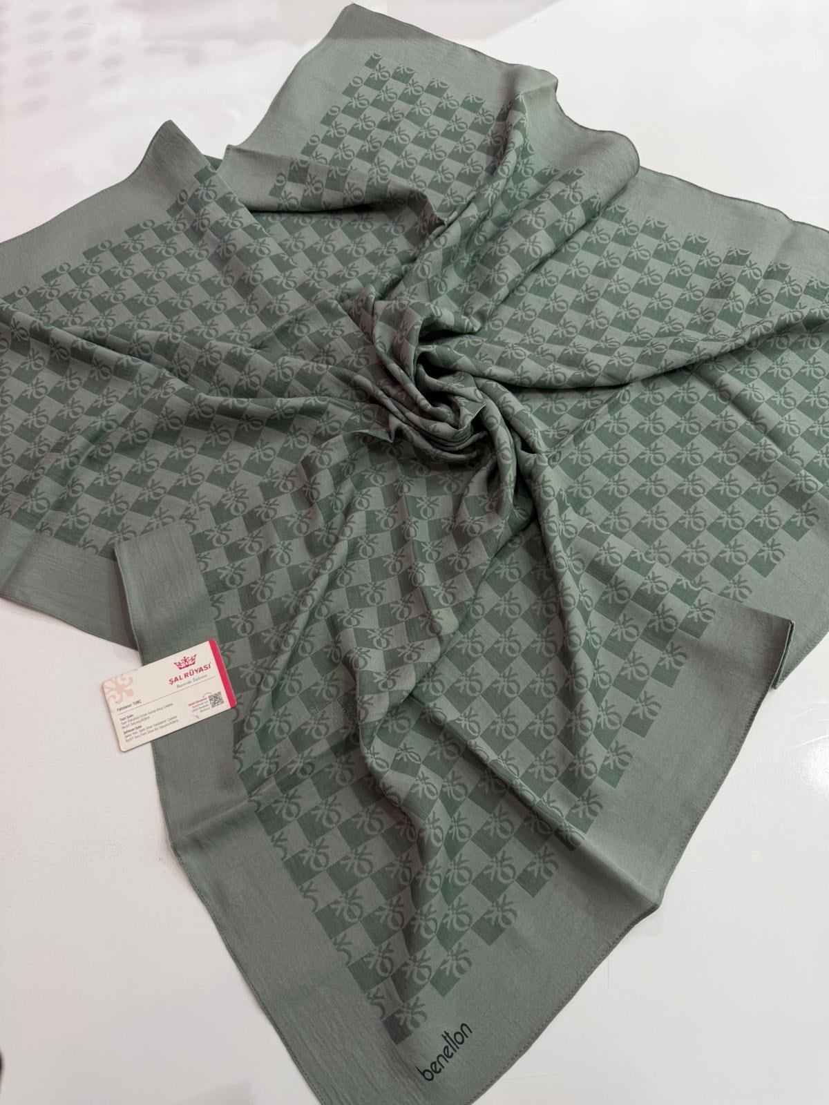 Benetton Monogram Elegante Eşarp Çağla Rengi