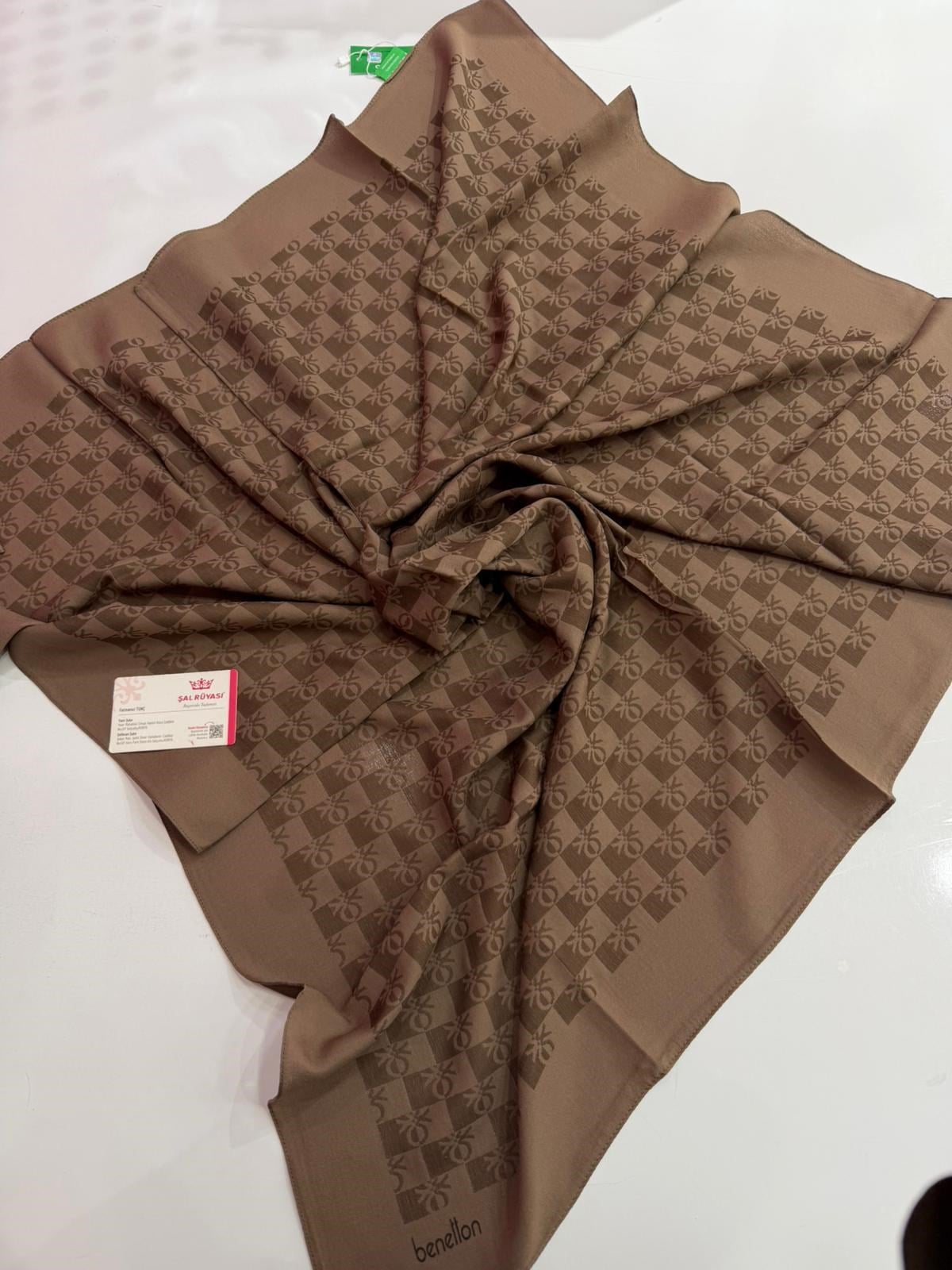 Benetton Monogram Elegante Eşarp Koyu Kahve Rengi