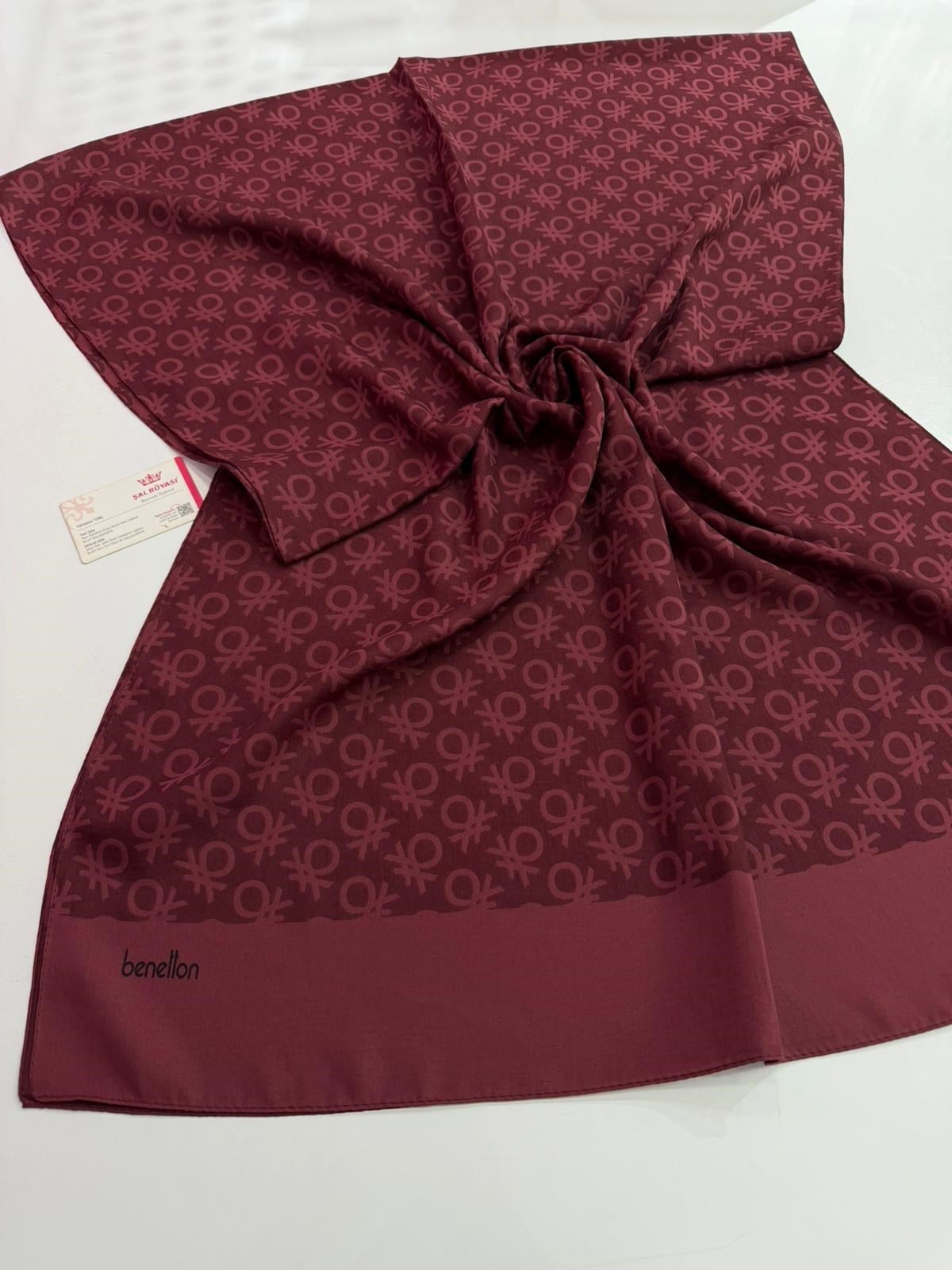 Benetton Monogram Elegante Şal Açık Bordo Rengi
