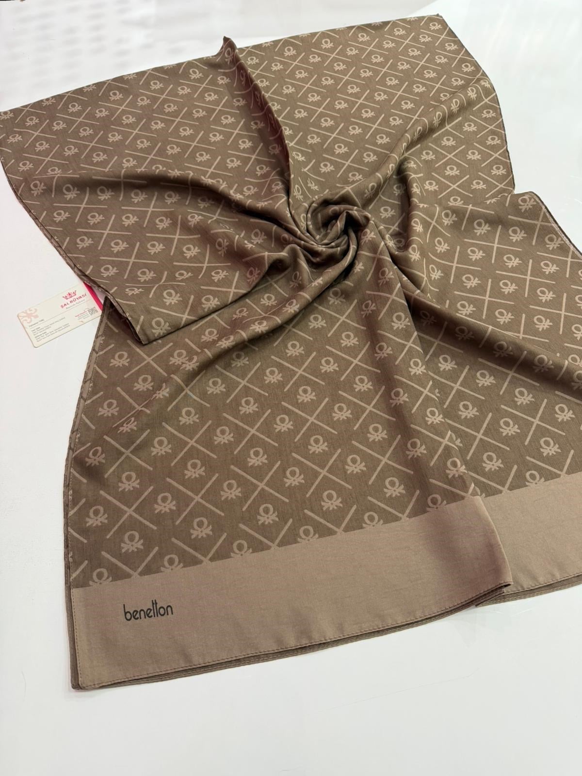 Benetton Monogram Elegante Şal Koyu Kahve Rengi