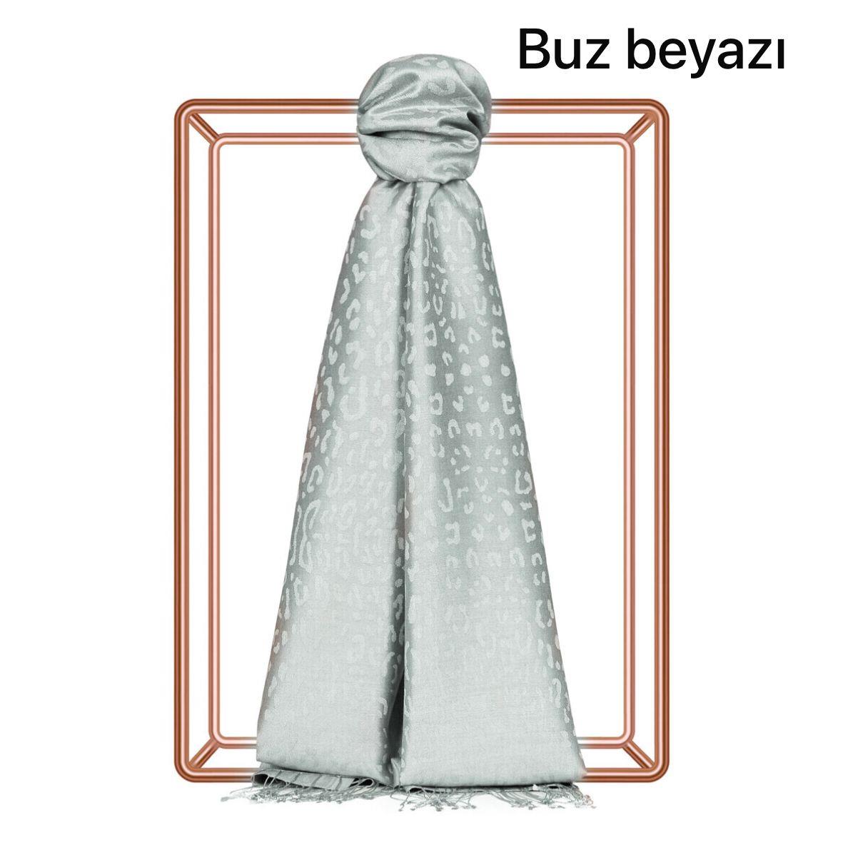 Desenli Leopar Jakar Şal (Buz Beyazı)