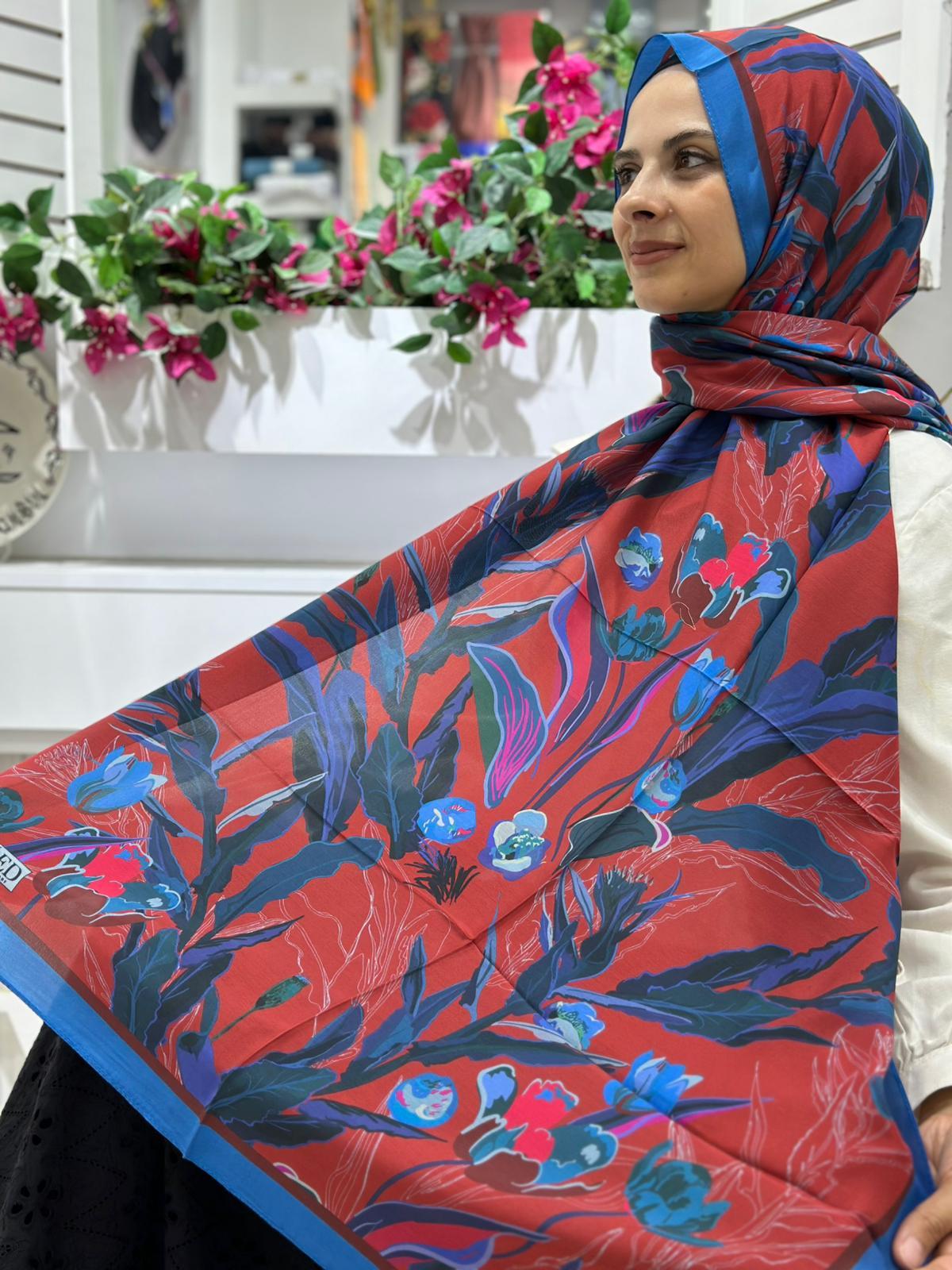 Ed Scarf Desenli Floş Viskon Şal 04