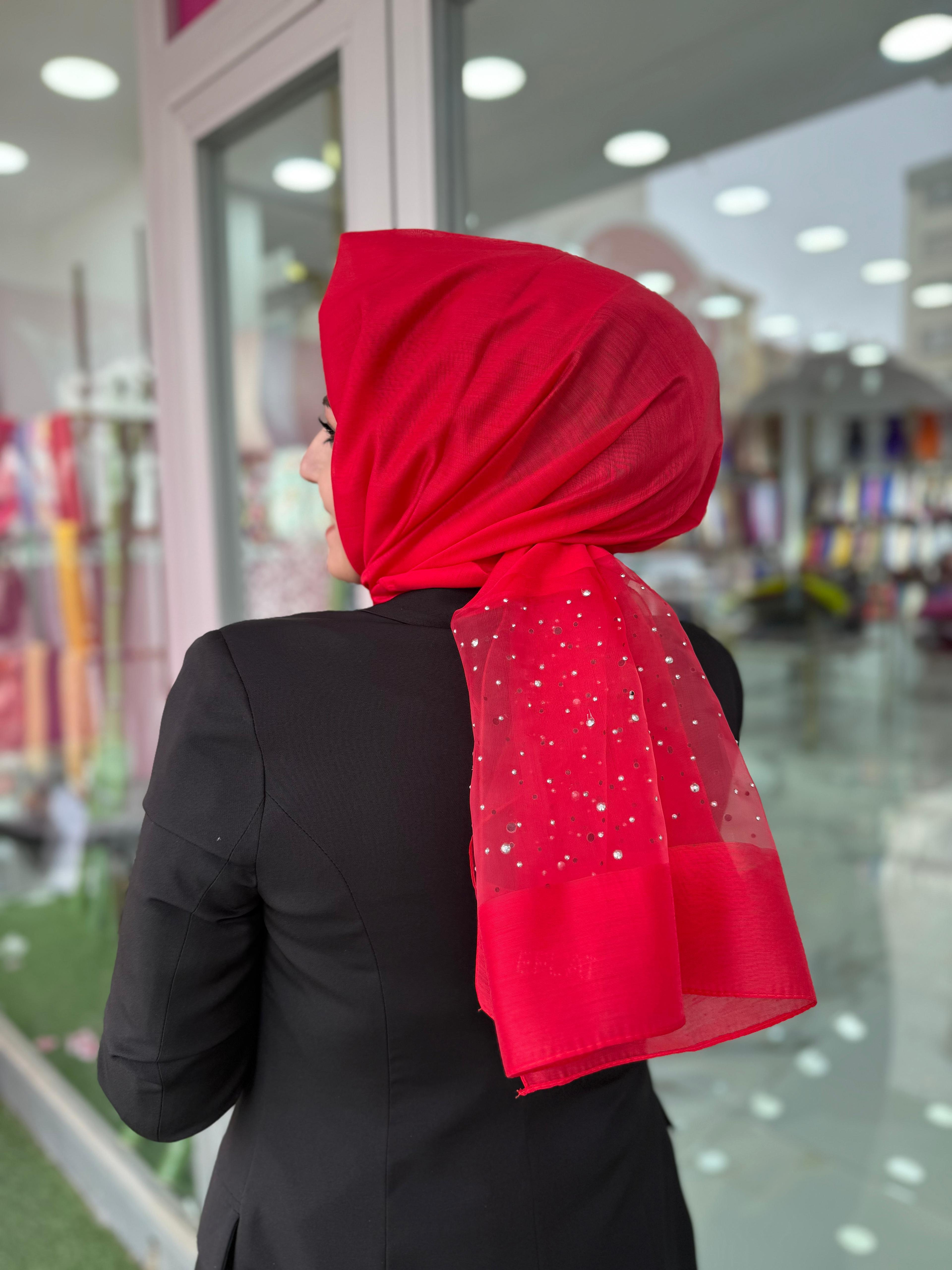 Eflatun Abiye Şal Kırmızı Rengi
