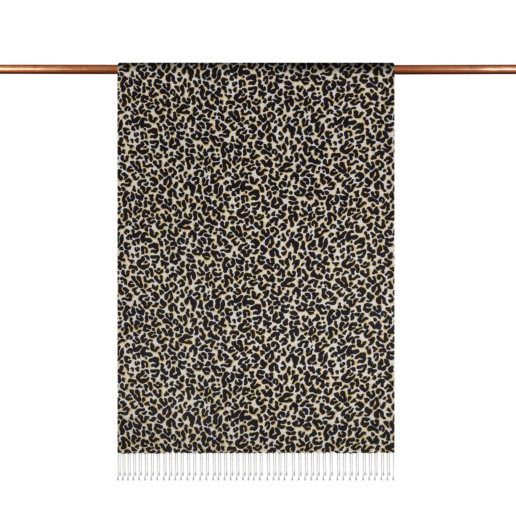 İpekevi Leopar Desenli %100 İpek Şal Siyah-Gold Rengi