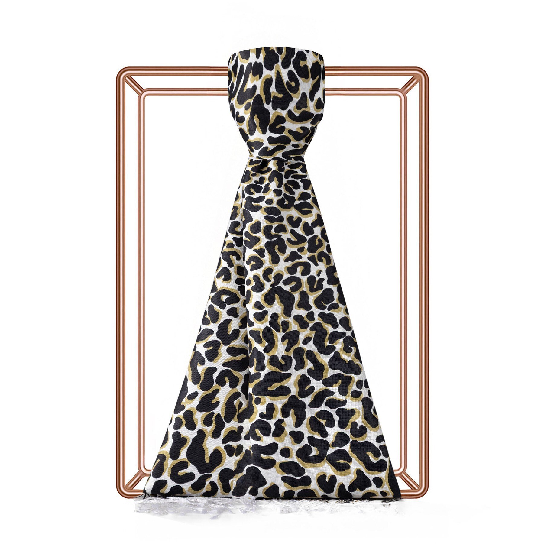İpekevi Leopar Desenli %100 İpek Şal Siyah-Gold Rengi