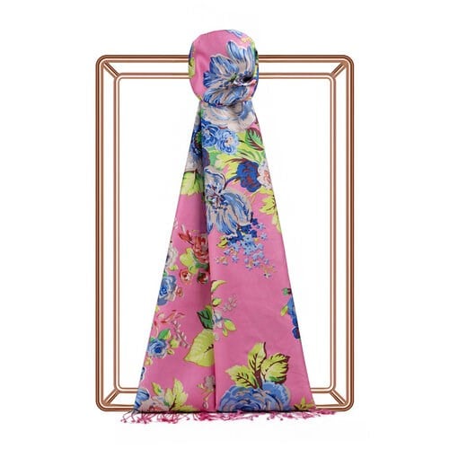 İpekevi Şeker Pembe Düş Buketi Desenli İpek Şal