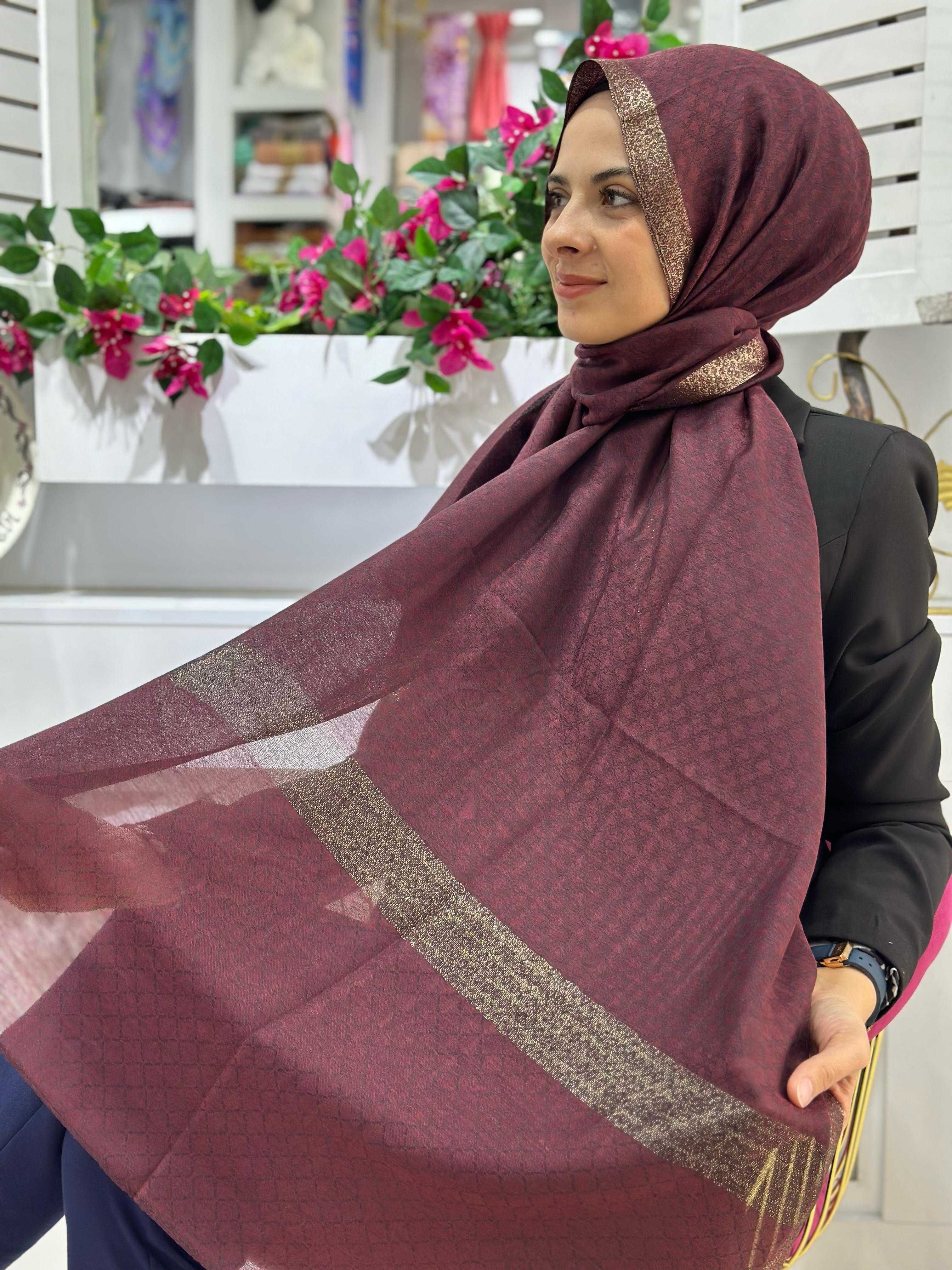 İthal Abiye Şal Bordo Rengi