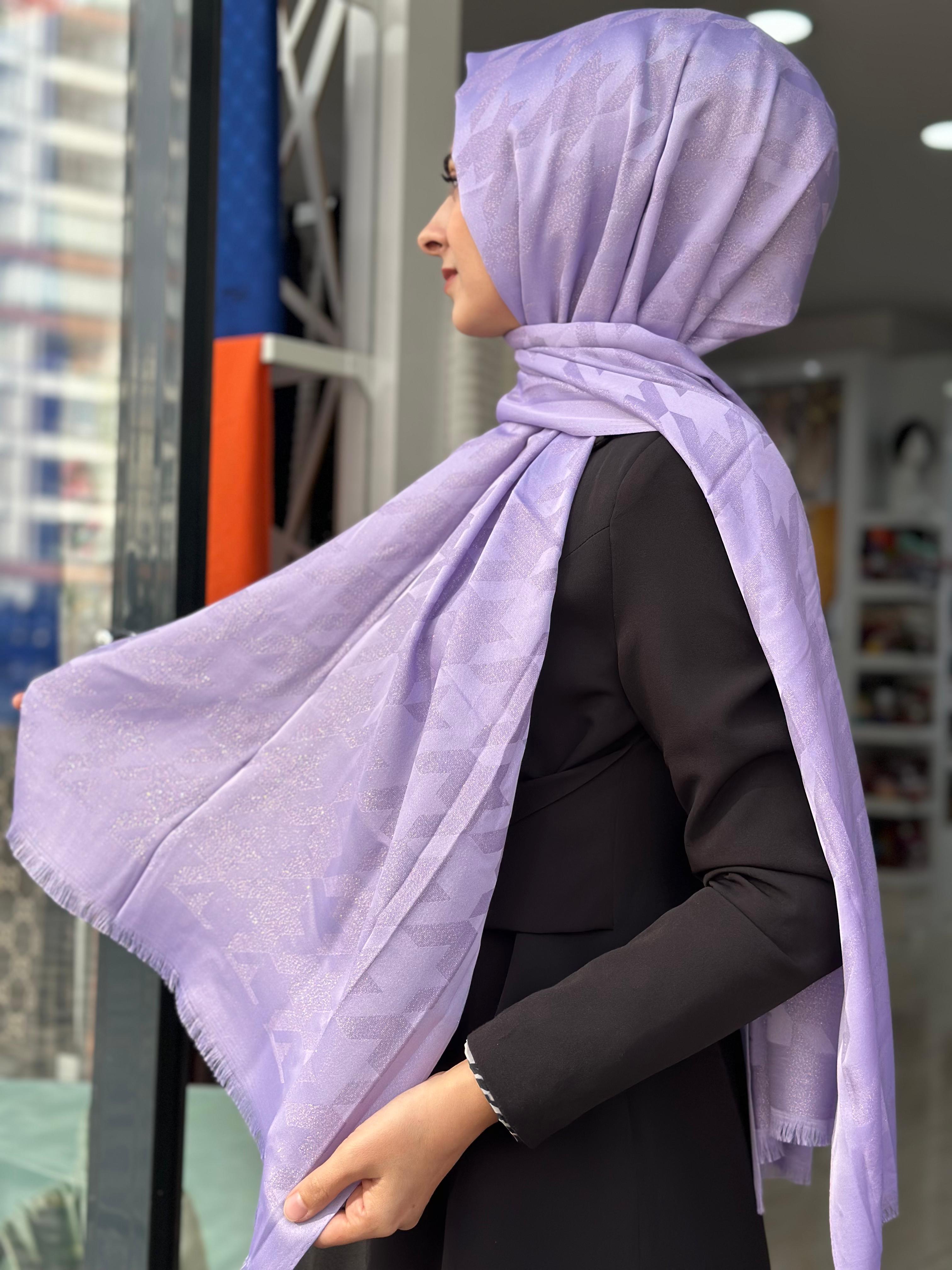 İthal Kazayağı Simli Şal Lila Rengi