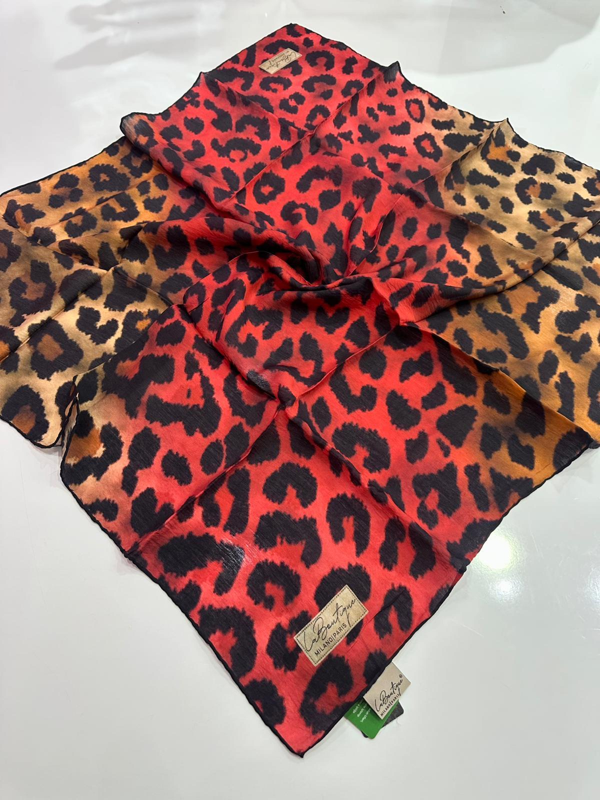 La Boutique Organik Desenli Eşarp Kırmızı-Kahve