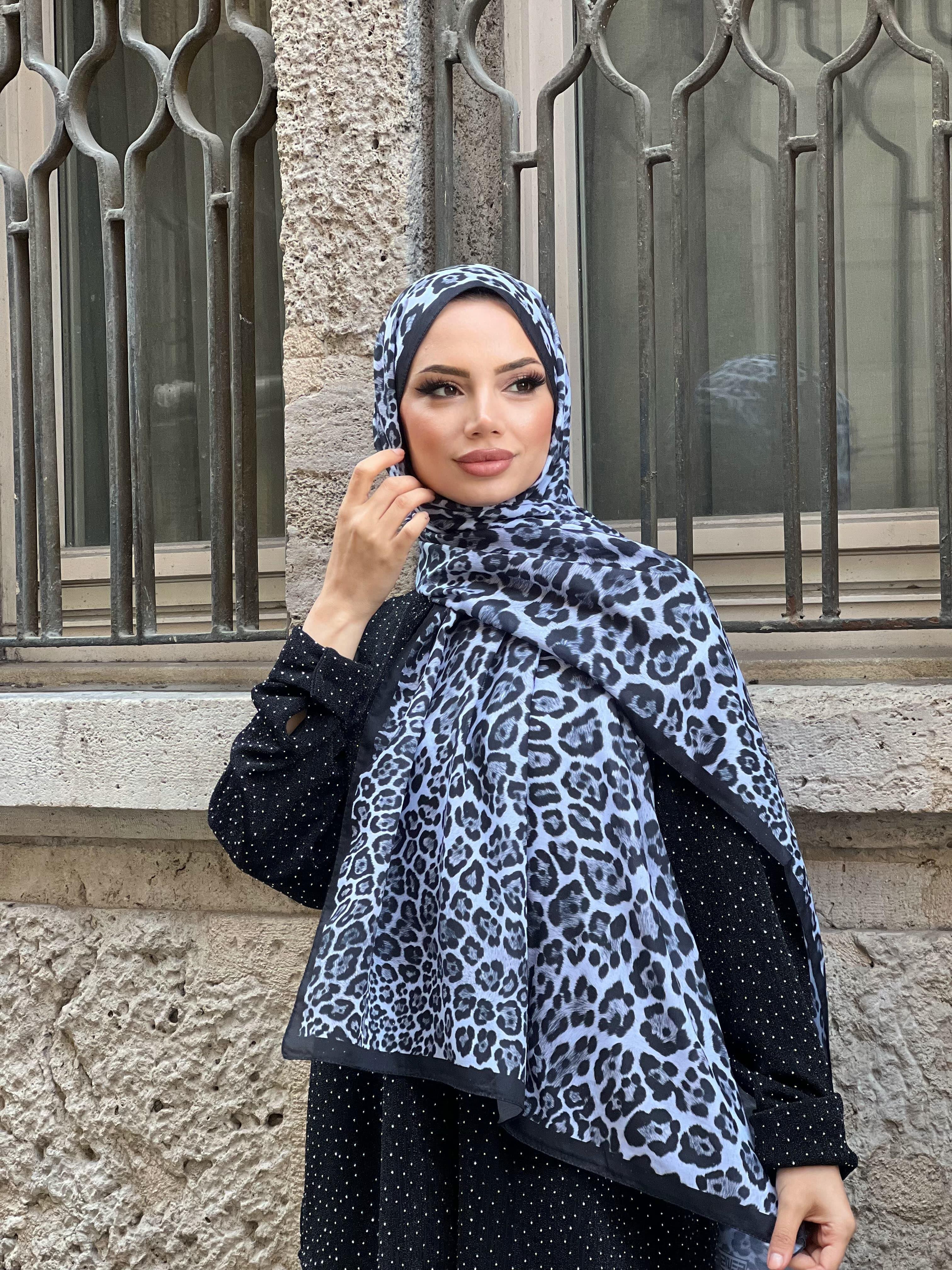 Sensitive Leopar Desenli Şal Pamuklu Siyah Rengi