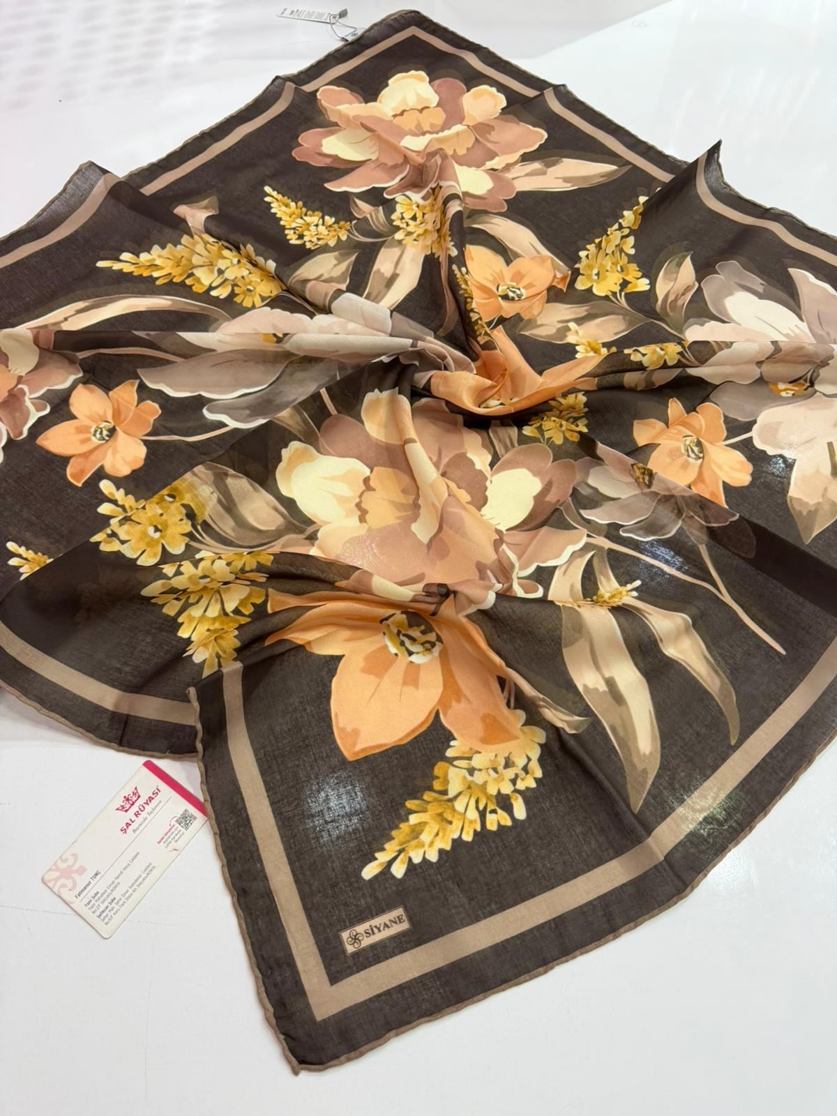 Siyane Desenli Natural Eşarp 12