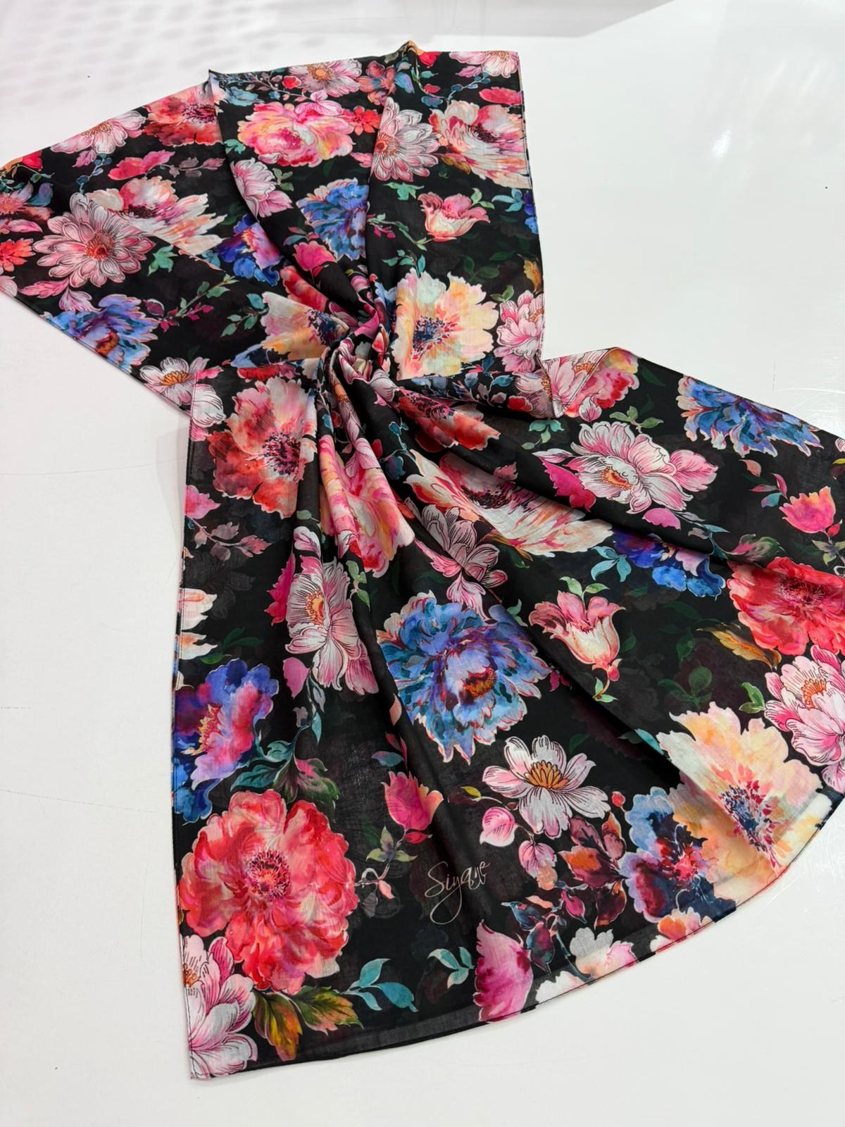 Siyane Desenli Natural Şal 18