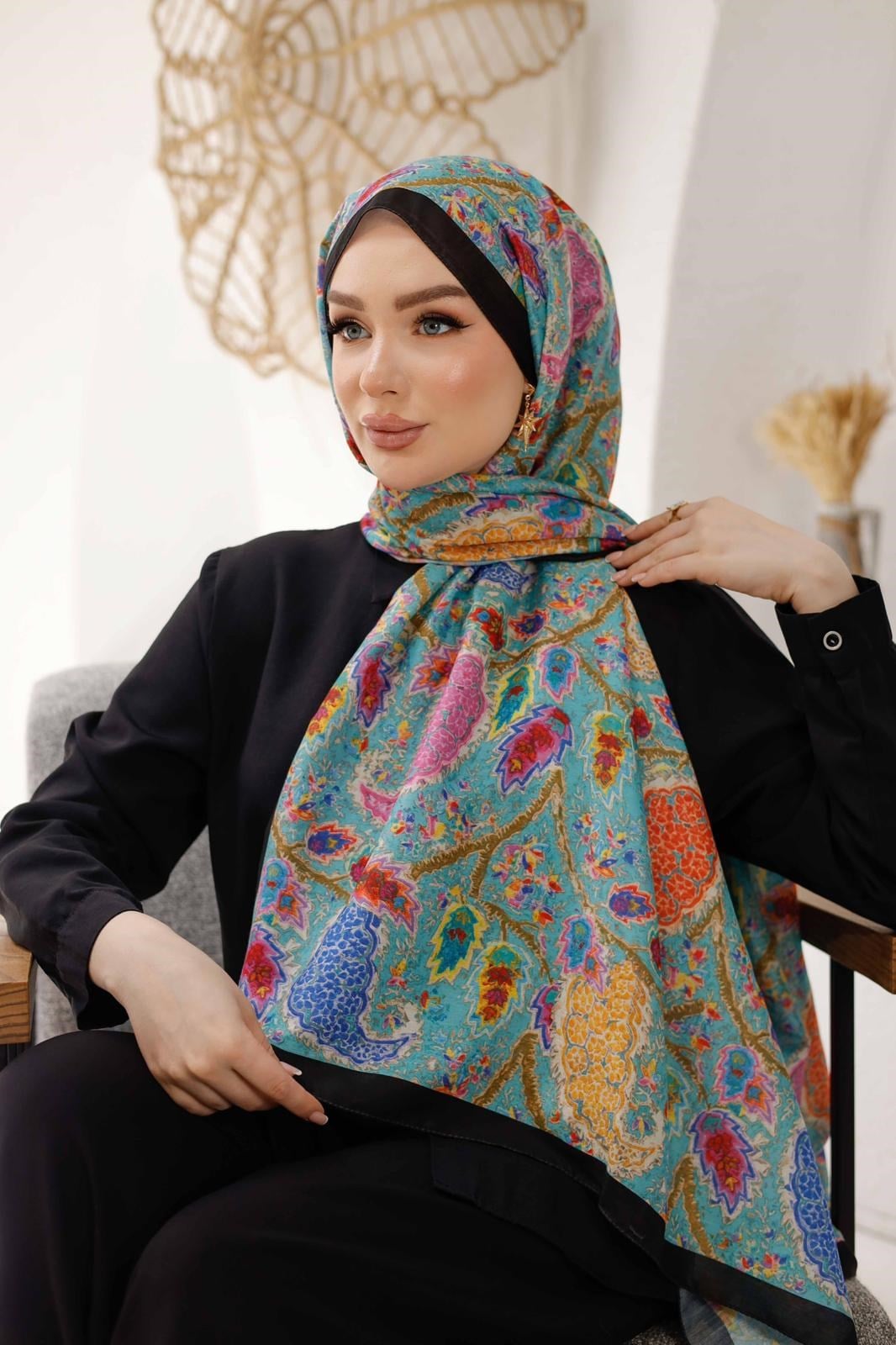 Siyane Desenli Pamuklu Şal 02