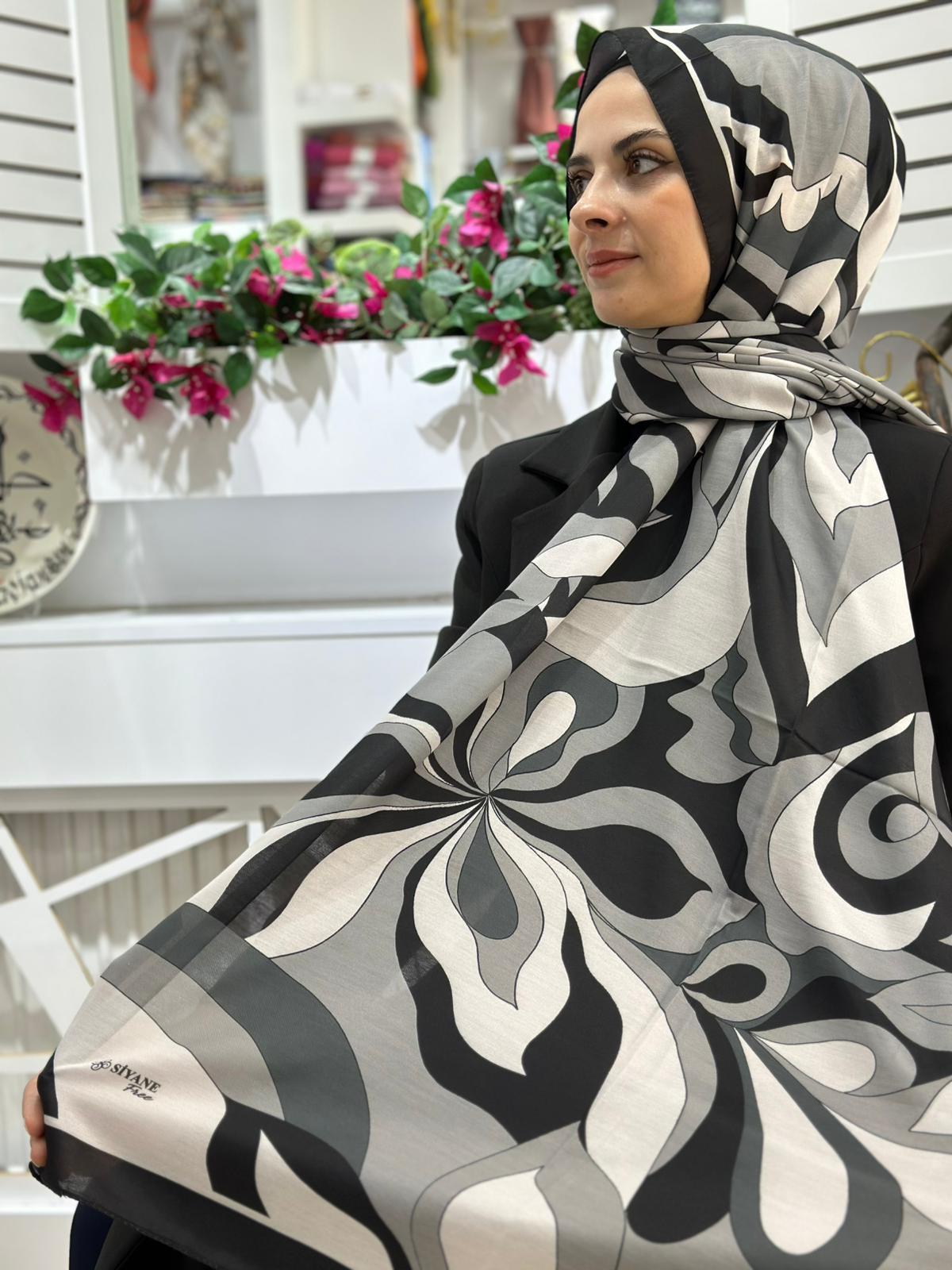 Siyane Desenli Pamuklu Şal 04